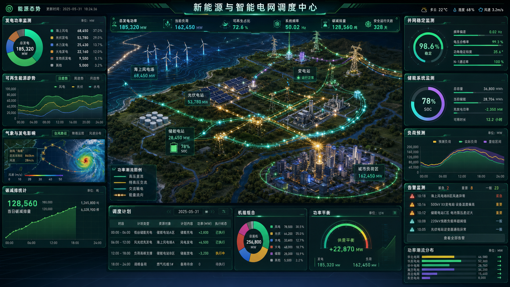 新能源智能电网 3D 调度驾驶舱案例图