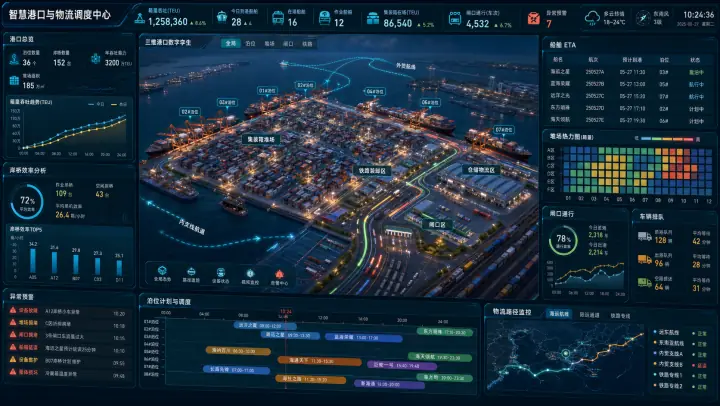 智慧港口物流 3D 调度驾驶舱案例预览